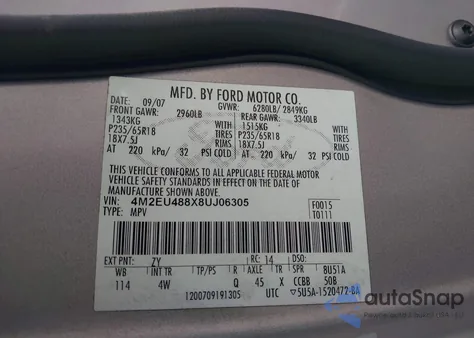 2008 Mercury Mountaineer Premier from USA, damaged, VIN 4M2EU488X8UJ06305